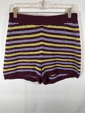 Anthropologie Striped Knit Shorts Crochet Burgundy Yellow Lavender Multi Sz M